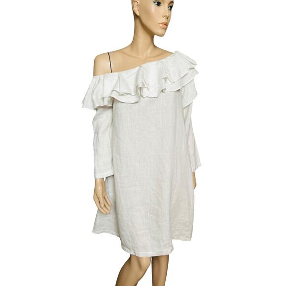 Claudio Milano 100% Linen White Ruffles Neckline Off the Shoulders Size Small - Picture 1 of 9